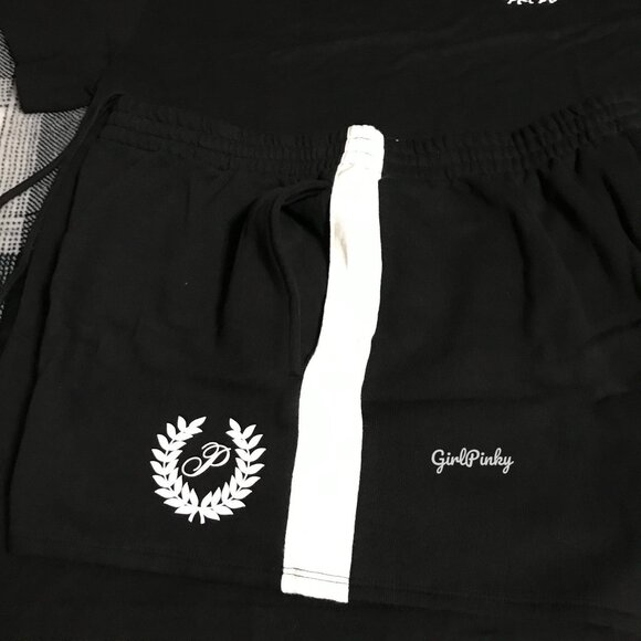 victoria secret PINK shorts OUTFIT WITH BLACK CAMPUS TEE MINI DOG LOGO LARGE - Picture 8 of 8